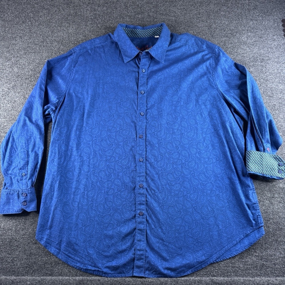 Robert Graham Mens 3XL Classic Paisley Blue Shirt Plaid Long Sleeve EUC